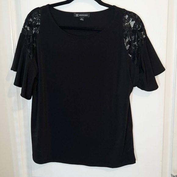 INC International Concepts Tops - INC short ruffled sleeve black top - size medium